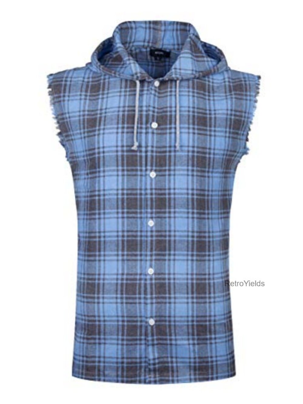 Men's Sleeveless Flannel Shirt Cotton Plaid Vest Hoodie